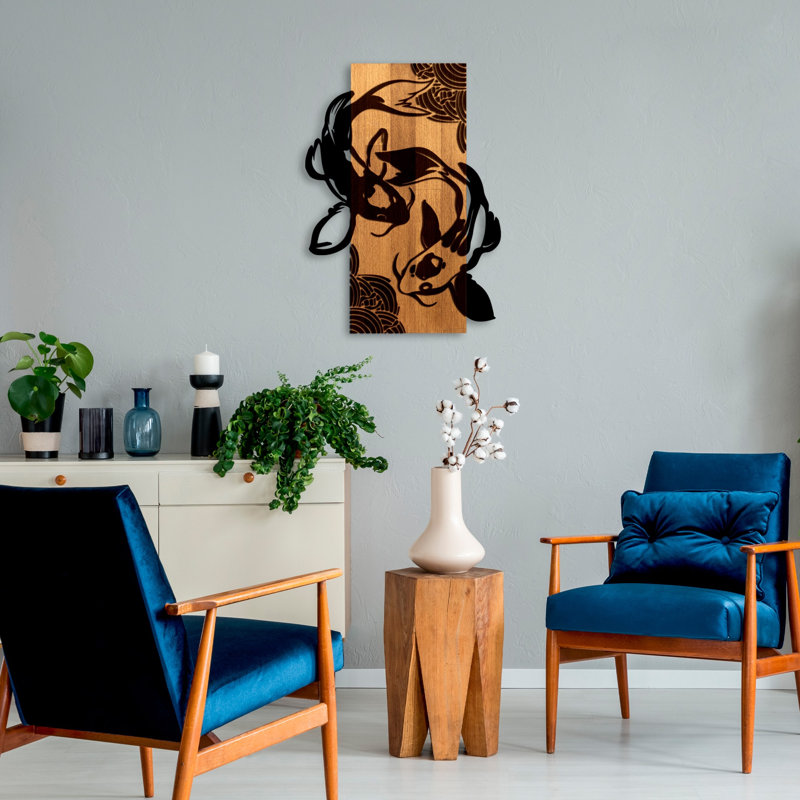 Stylish Decorative Wooden Wall Accessory, Walnut & Black, 16.9 x 22.8 x 1.2 inches | 50% Real Wood (Thickness: 1.2 inches) & 50% Metal (Thickness: 0.6 inches) | Unique Home Decor for Modern Interiors, Lightweight at 6.2 lbs