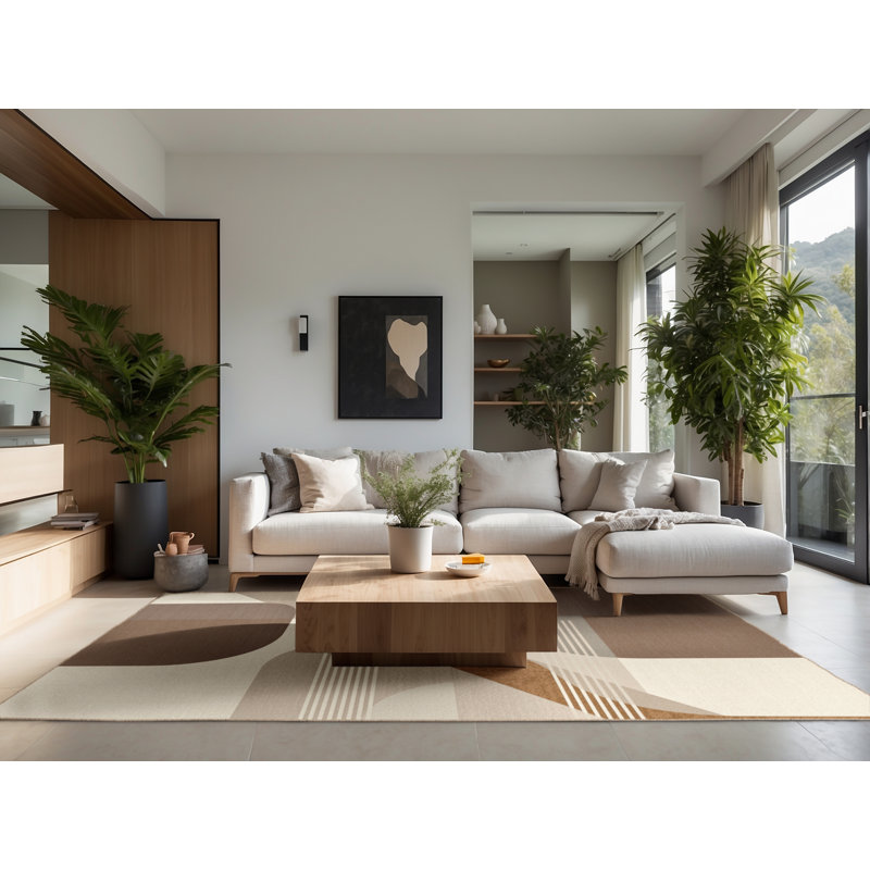 Tapis doux et moelleux de style scandinave brun et beige Teterboro, Rond 7 pi