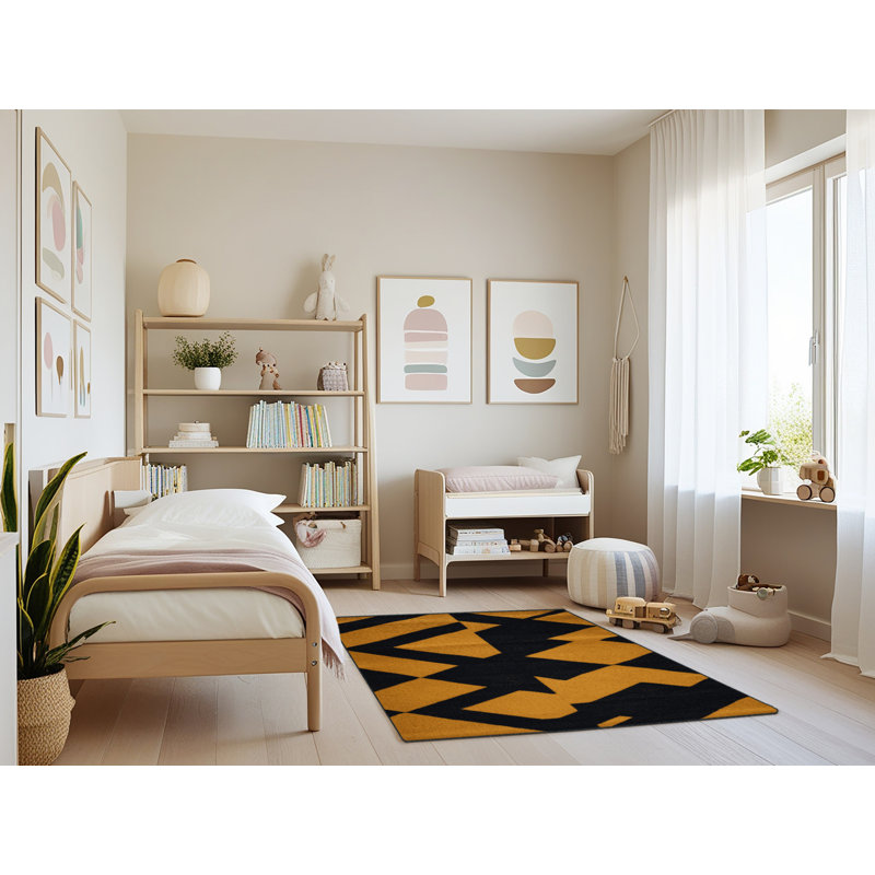 Machine Washable Checkered Black Area Rug