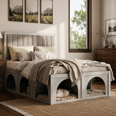 Full Size Pet-Friendly Platform Bed with Under-Bed Nook, Heavy Duty Bed Frame