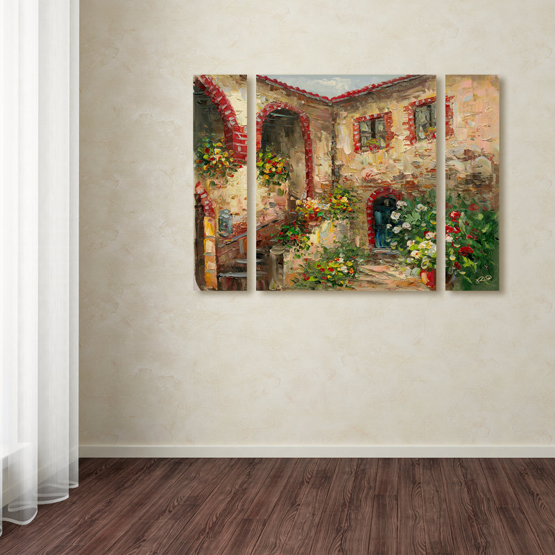 Clidy «Tuscany Courtyard» par Clidy, ensemble de 3 reproductions d'art sur toiles tendues, H 30 po x l 41 po x P 2 po