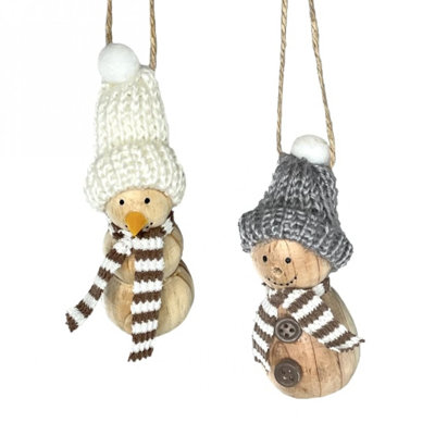 Set Of 2 Assorted Style Snowmen In Hats And Scarves Ornaments