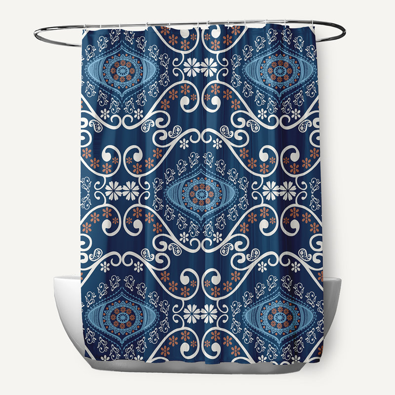 Harrel Floral Shower Curtain, Navy Blue