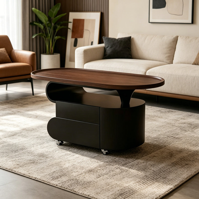 Moïse, 19.68" H x 31.49" W x 15.74" D, Walnut Top/Black Base