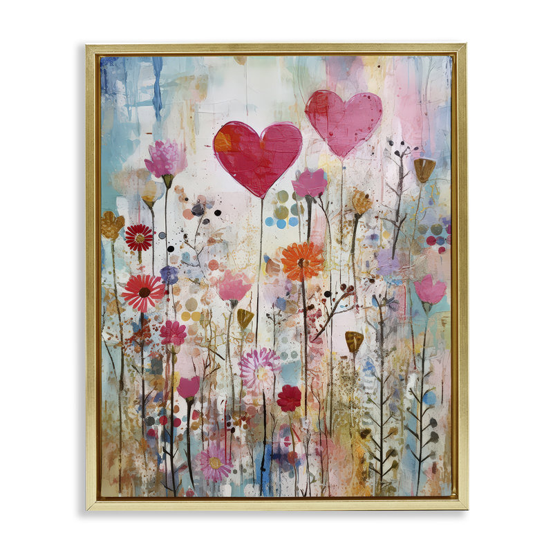 Art mural sur toile Heart & Garden Collage Floater par LSR Design Studio, Cadre flottant métallique doré, H 21 po x l 17 po