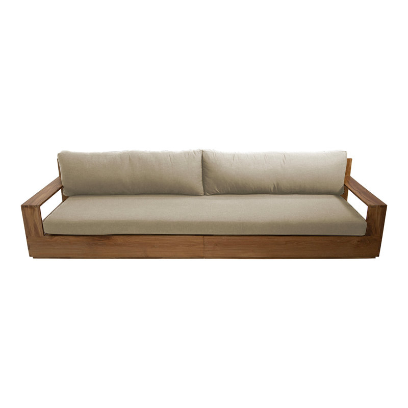 Germelino Outdoor 3 - Seat Teak Patio Sofa with Sunbrella Cushions, Antique Beige
