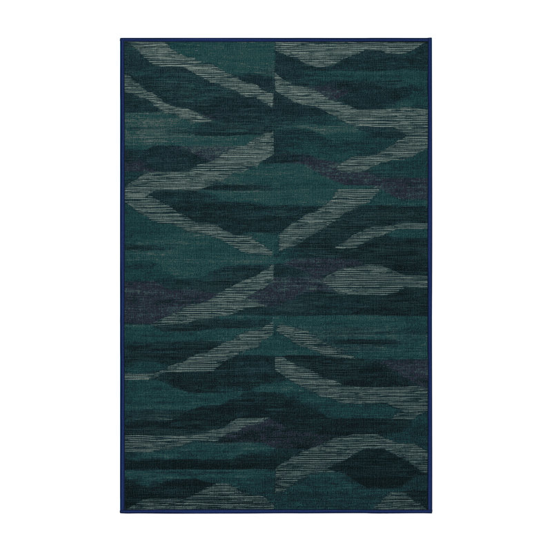 Tapis bleu abstrait lavable à la machine, Rectangulaire 3 pi x 5 pi
