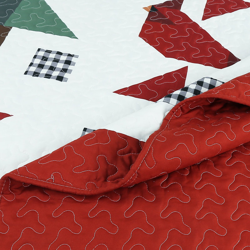 MarCielo 3 Pcs Winter Red Cardinals Christmas Quilt Bedspread Set ME509, King Quilt + 2 King Pillow Shams