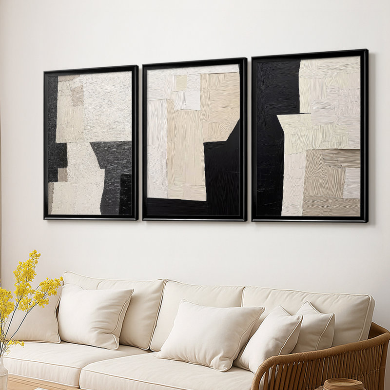 ABSTRACT Series DCLV - Toile tendue avec châssis sur mesure - 3 pièces, Noir, H 21 po x l 30 po