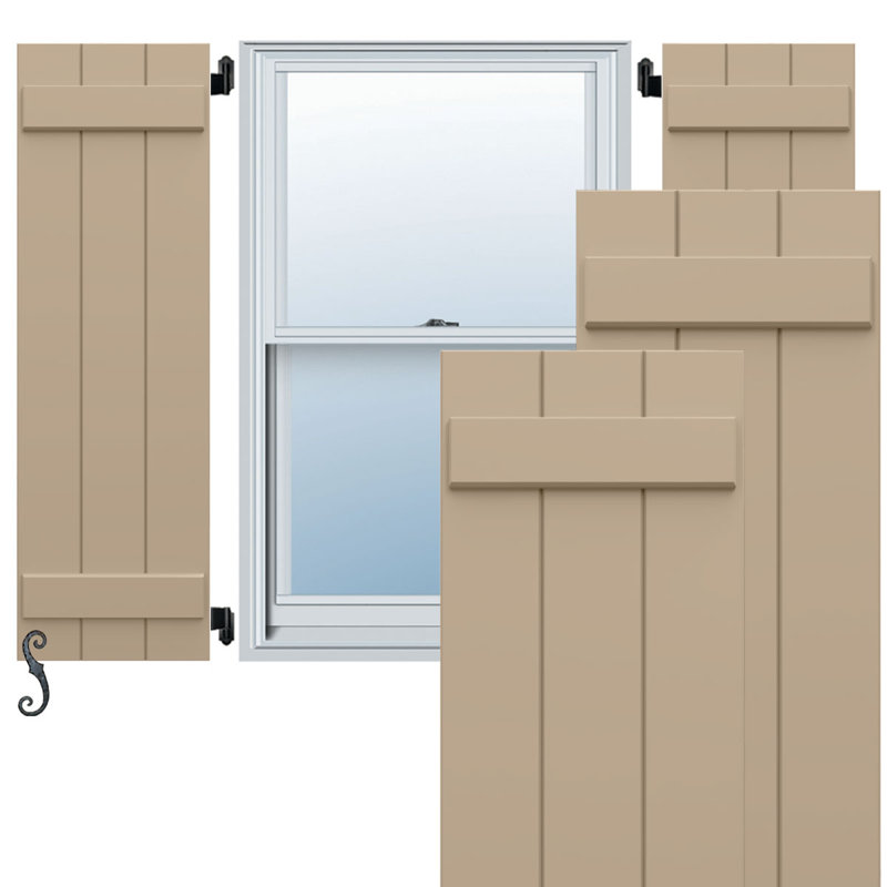 Volets en composite à trois planches EnduraCore l 16 1/8 po x H 59 po, apprêtés (par paire - quincaillerie non incluse)