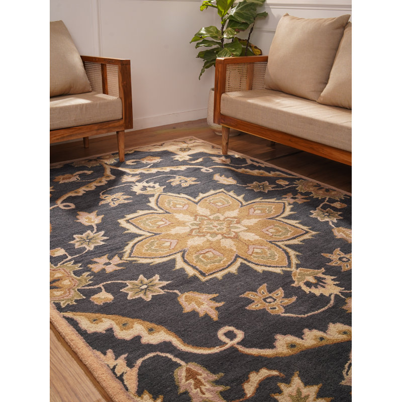 Calliann Hand Tufted Wool Eco-Friendly Area Rugs - Rectangle, Charcoal, Oriental Design, High Pile Thick Handmade Anti Skid Area Rugs for Living Room, Bed Room