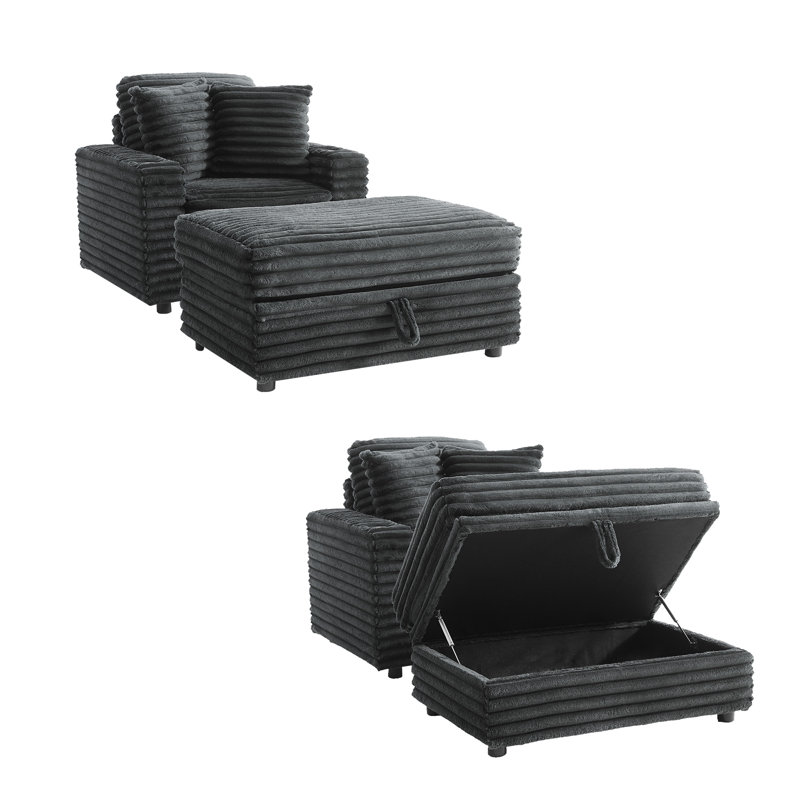 Upholstered Armchair with Footstool, Dark Grey