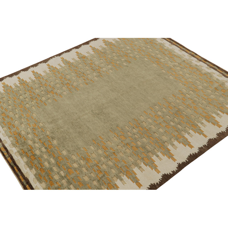 Scandinavian Hand Knotted Wool Geometric Area Rug, Rectangle 10' x 14'