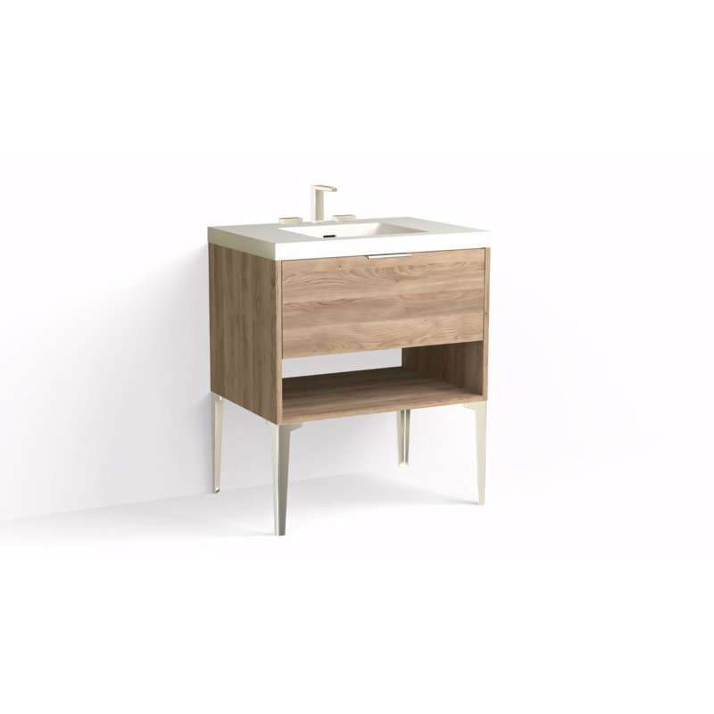 Modo 30" W Freestanding Single Bathroom Vanity with Dean Leg, Matte White/8" Widespread, Matte Black, White Acrylic