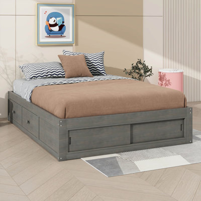 ​​Queen Size Platform Bed With 4 Drawers And Footboard Storage Section, No Headboard, Modern Space-Saving Structure