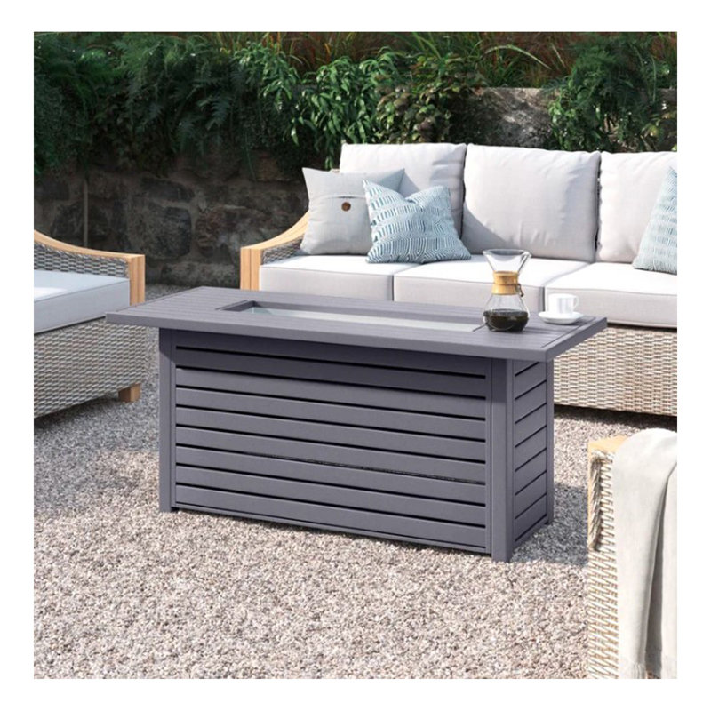 Steel Propane/Natural Gas Outdoor Fire Pit Table with Lid, Gray, 25" H x 42" W x 20" D