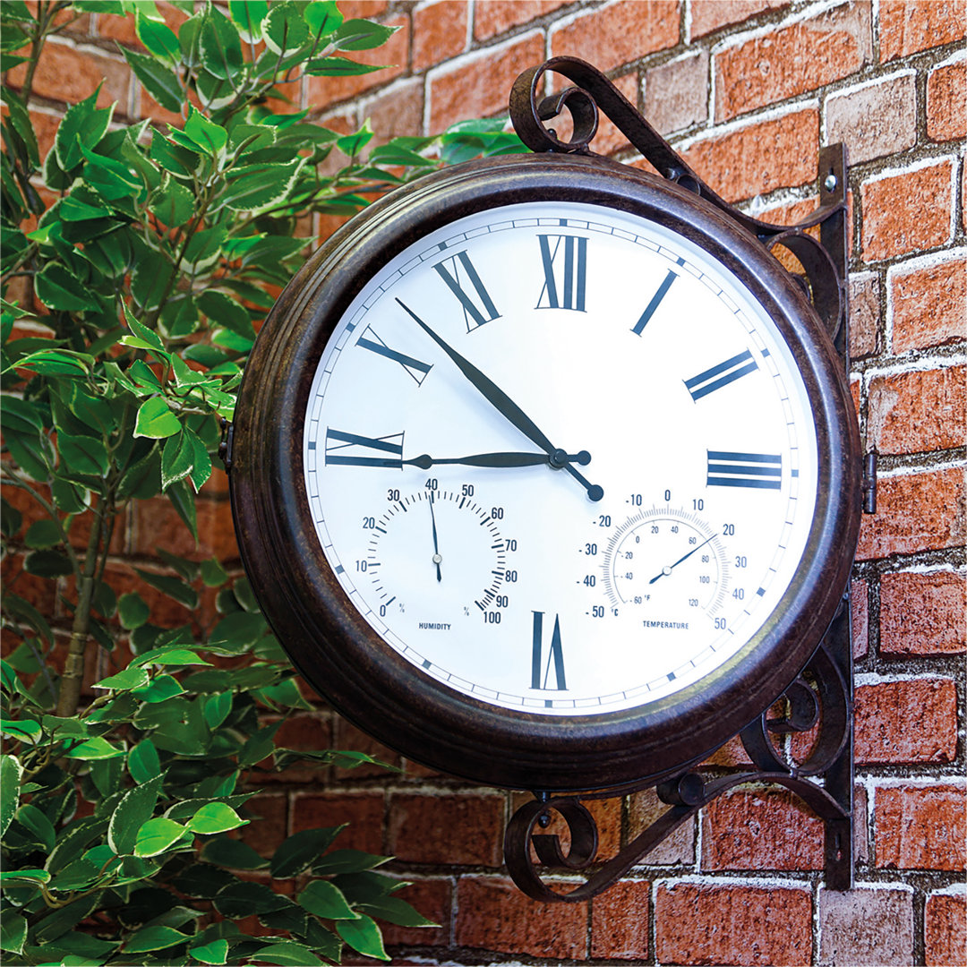 Double Sided 15" Outdoor Station Clock with Thermometer Hygrometer