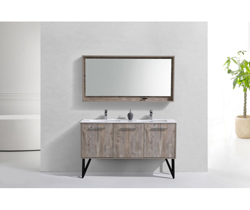 Almaraz 59.125'' Double Bathroom Vanity with Quartz Top, Nature Wood