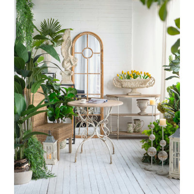 D31.5X31.5 "Table ronde en bois avec pieds à volutes en métal, blanc
