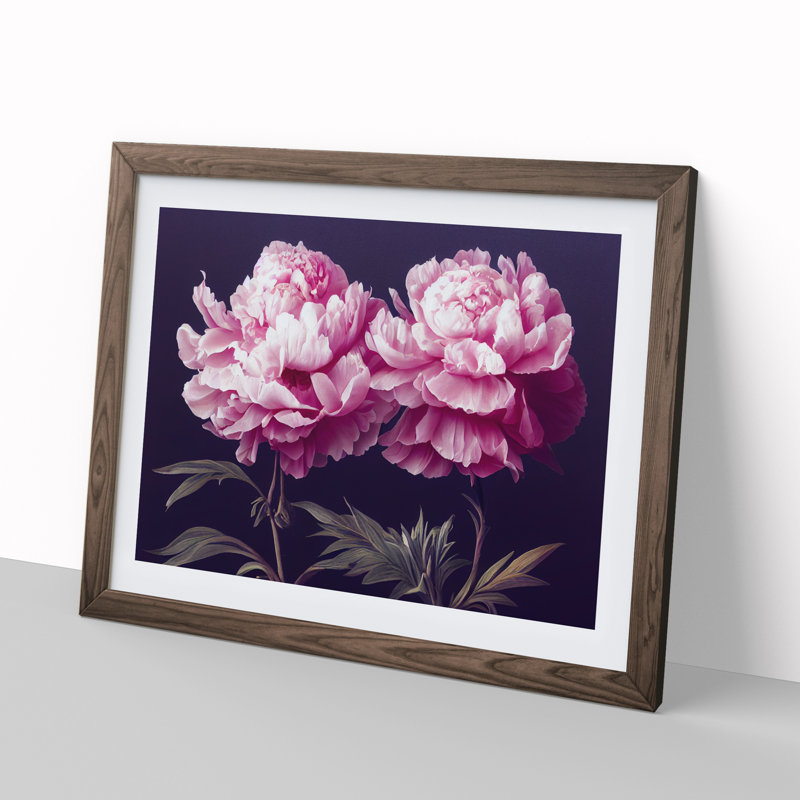 Splendorous Peony Flowers - Framed Print, 46cm H x 64cm W x 2cm D, Walnut