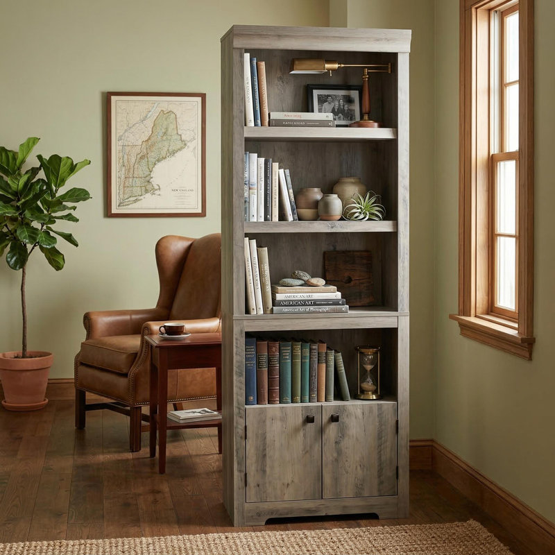 Bibliothèque à 5 niveaux, (5 tablettes) H 45,67 po x l 15,79 po x P 6,89 po