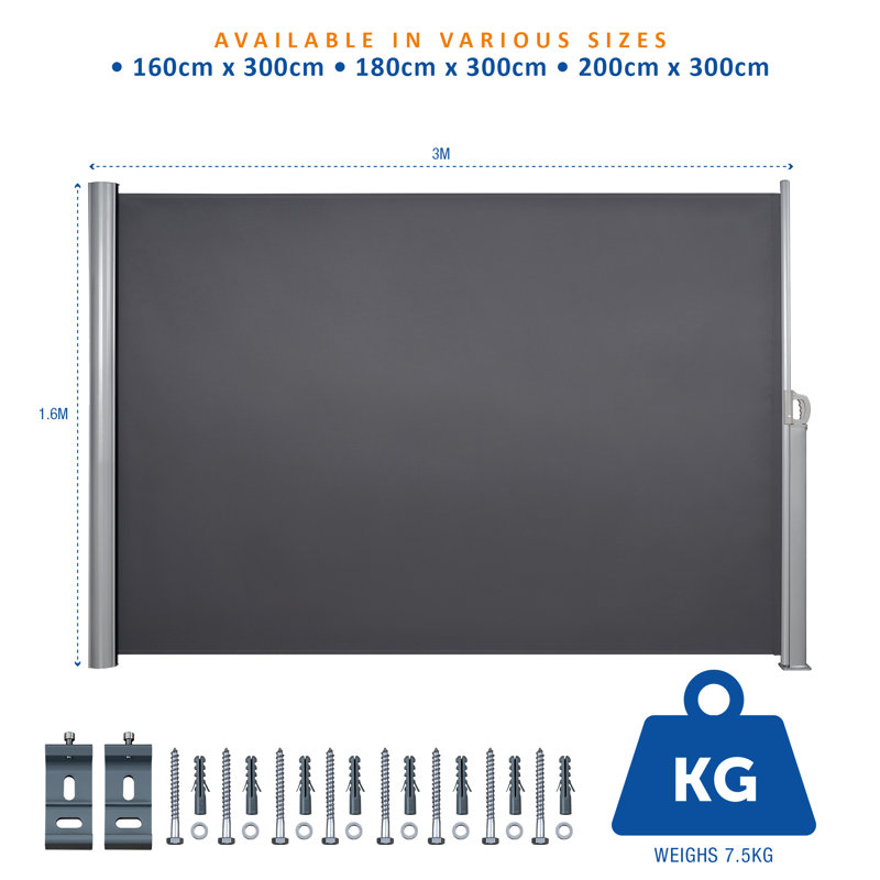 Aluminium Full Cassette 3m x 1.6m Retractable Side Awning