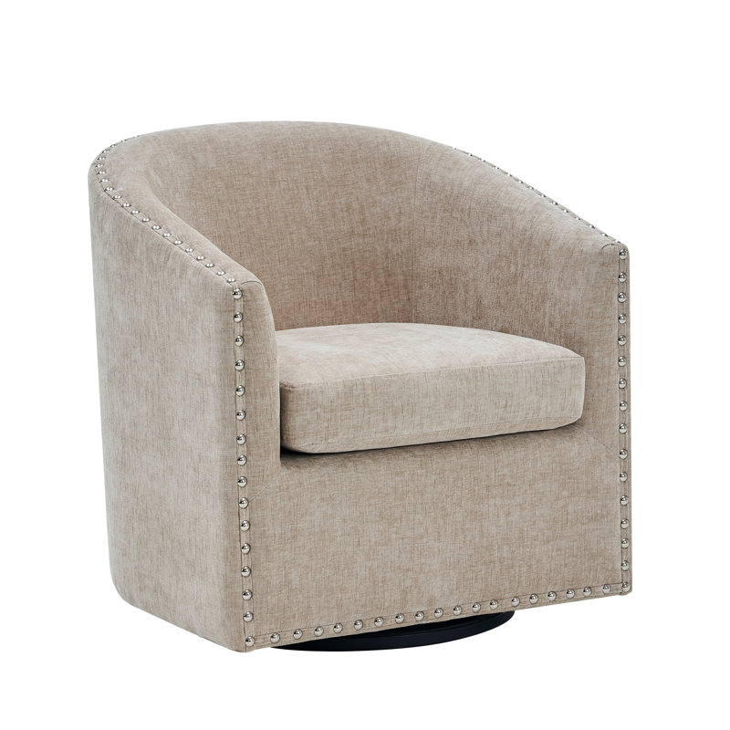 Fauteuil d'appoint pivotant en tissu Wanti, Mélange de polyester beige