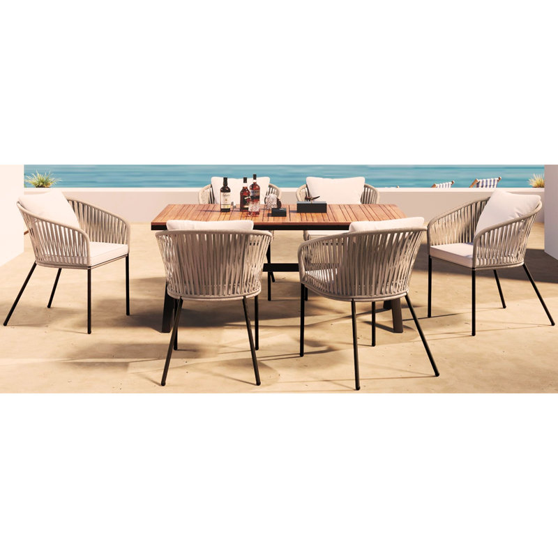 Ensemble de salle à manger de jardin 7 pièces GO, ensemble de meubles d'extérieur toutes saisons avec table et chaises, plateau de table en bois d'acacia