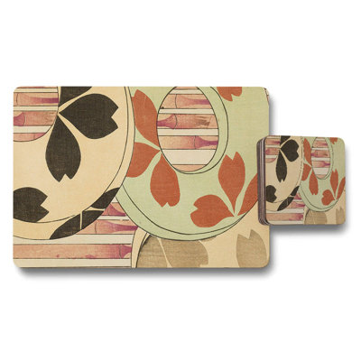 Placemat And Coaster Set Vintage Floral Leaves Pattern For Dining Table