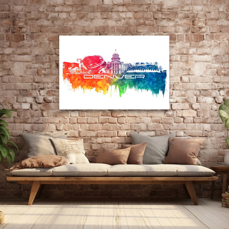 Abstrait coloré, horizon moderne, art moderne de la ville de Denver, 40" H x 60" W