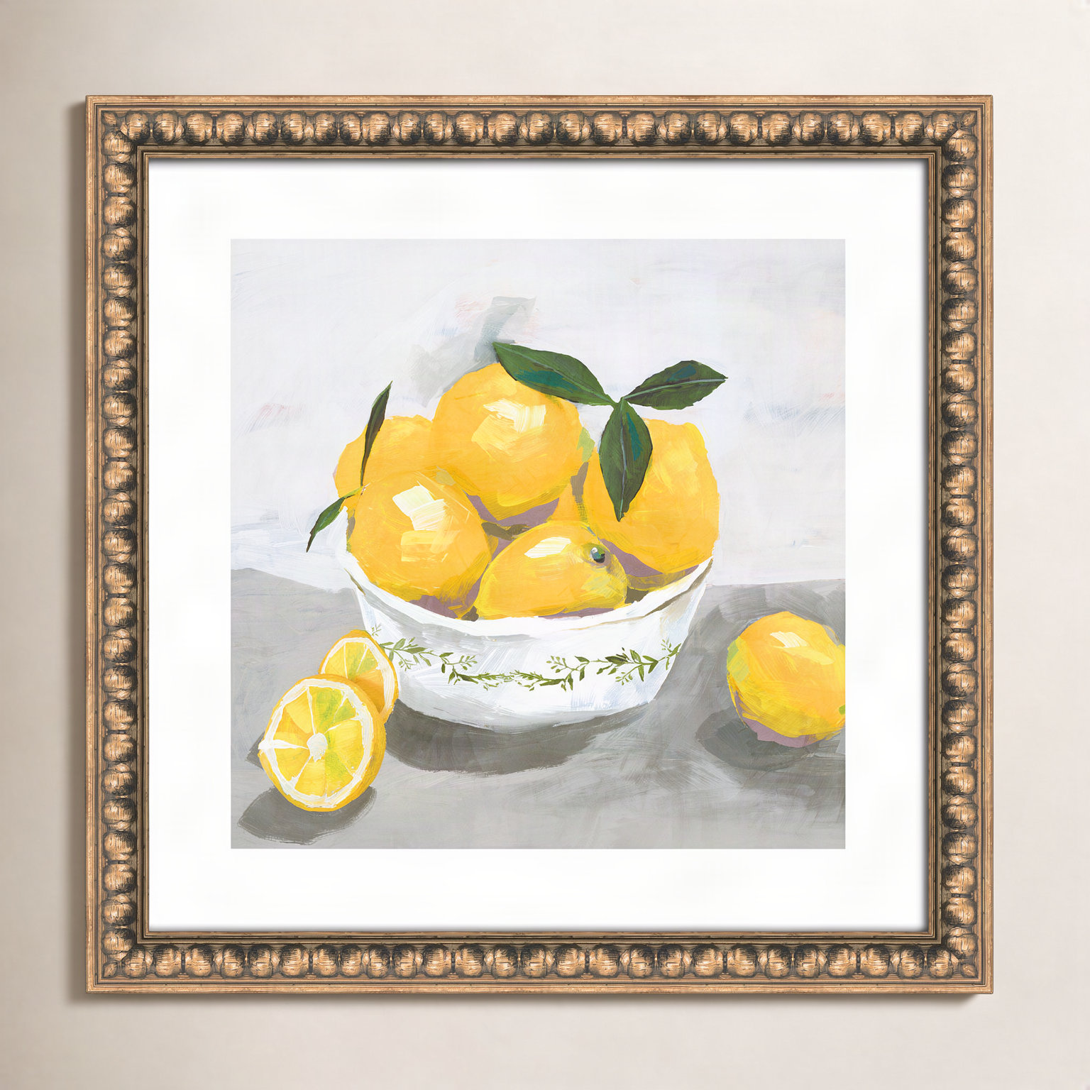 Hayons "Lemons" Painting by Isabelle Z, 18.25" H x 18.25" W x 1.13" D, Gold Bead Framed Paper