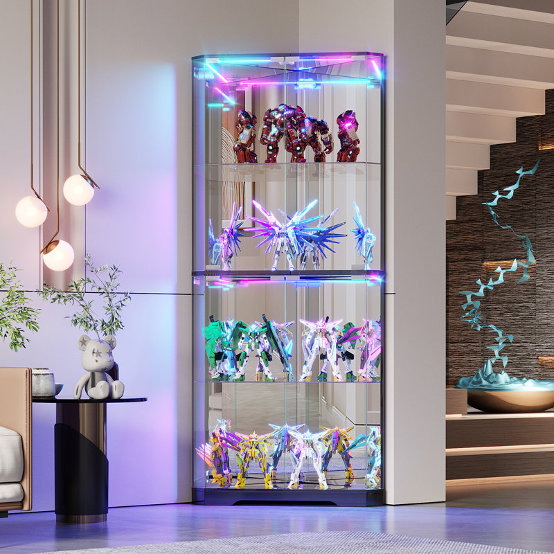 4-Tier Corner Display Cabinet with RGB Light Modes and Motion Sensor, Black