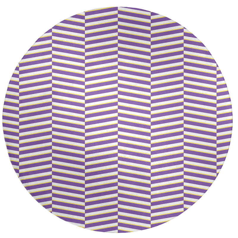 Tapis à rayures en mauve/blanc, Rond 5 pi