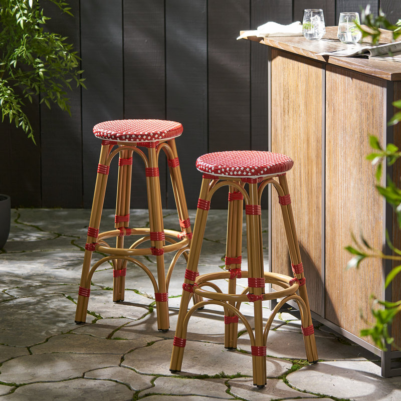 Ensemble de 2 tabourets de bar d'extérieur en aluminium et rat