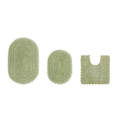 Janeria 100% Cotton Tufted 3 Piece Bathroom Rug Set, Reversible, Super Absorbent & Extra Soft Machine Washable Bath Rug Ideal for Shower & Tub Areas