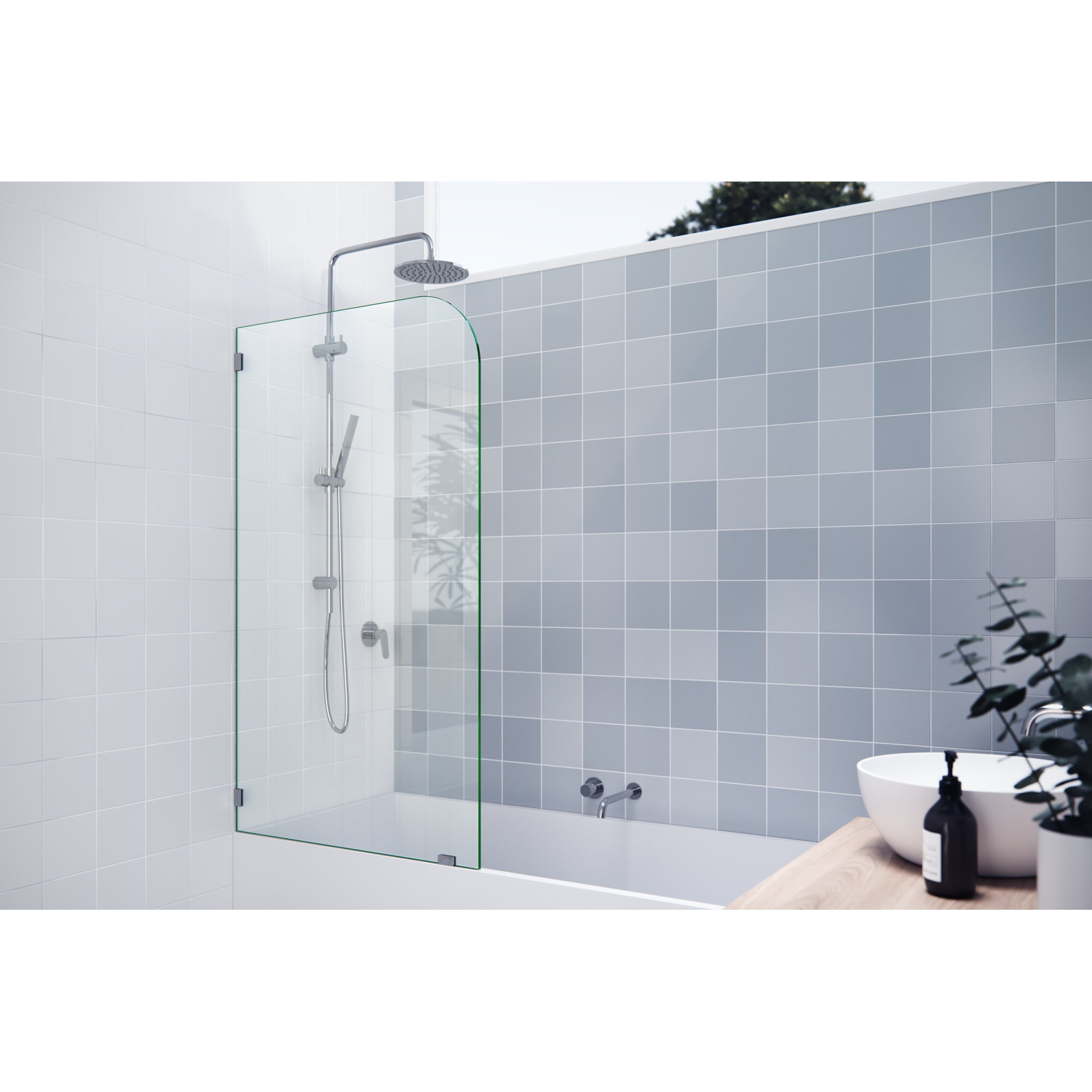 Solaris Frameless Fixed Radius Bath Panel, Polished Chrome