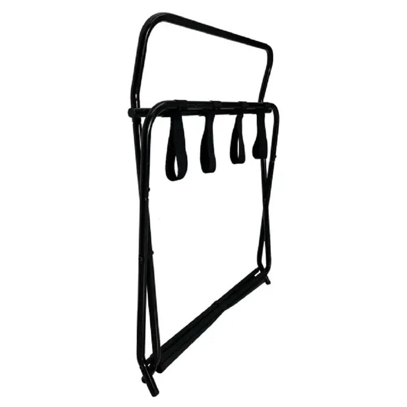 Black Metal Folding Luggage Rack with Fabric Shelf