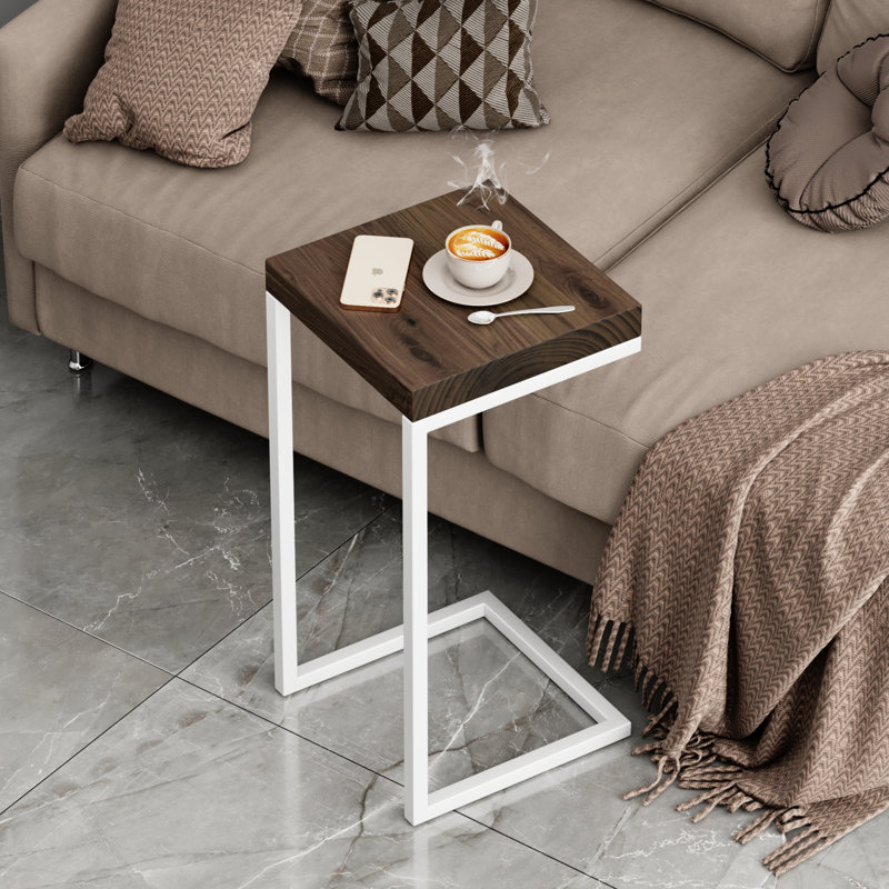 Table d'appoint en forme de C rustique, Blanc, Jacobin