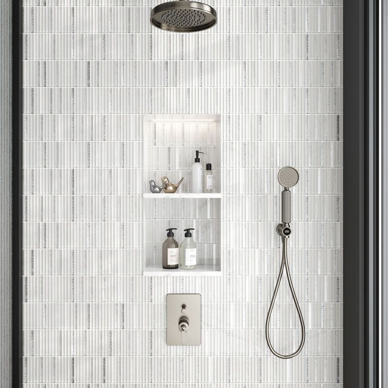 11.8" X 11.8" Glass Mosaic Tile, White/Silver