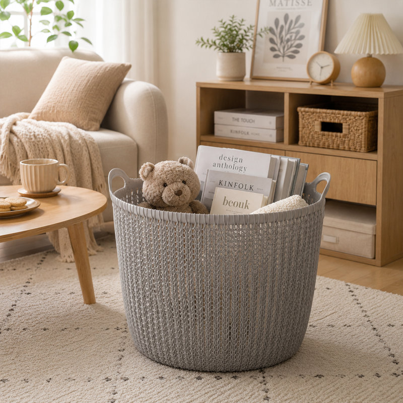 2 Pack Laundry Storage Plastic Basket, 2, Gray