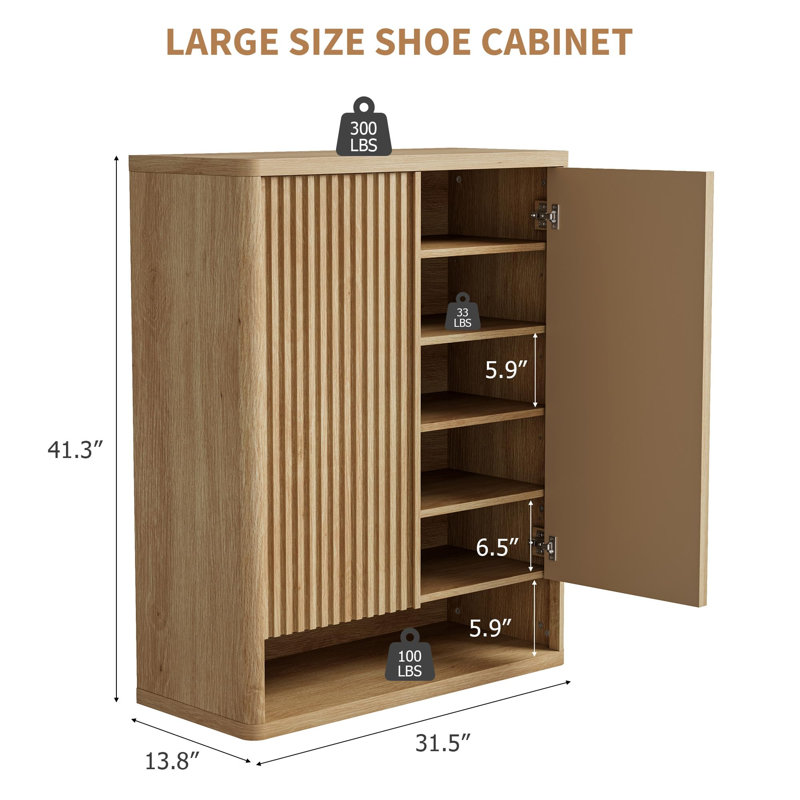 31.5Inch Shoe Cabinet, Large Shoe Storage Cabinet with Adjustable Shelves, Wooden Shoe Organizer with Fluted Door Holds 25–30 Pairs for Entryway