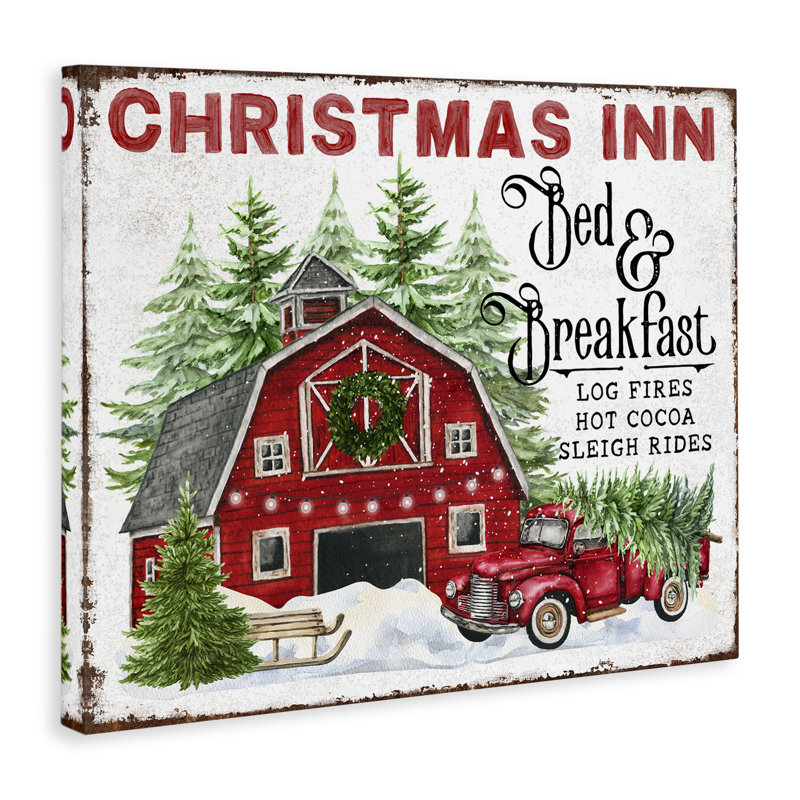 Art mural sur toile de Noël auberge par Creatif Belle, H 36 po x l 48 po