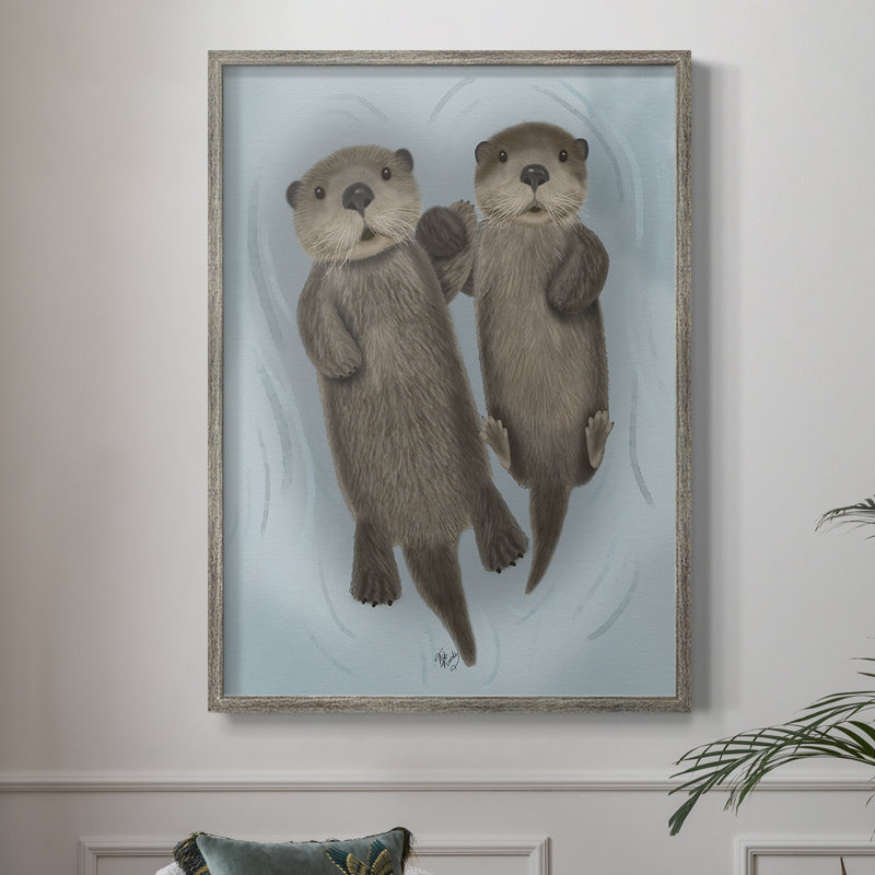 Otters Holding Hands Framed Print - Solid Wood