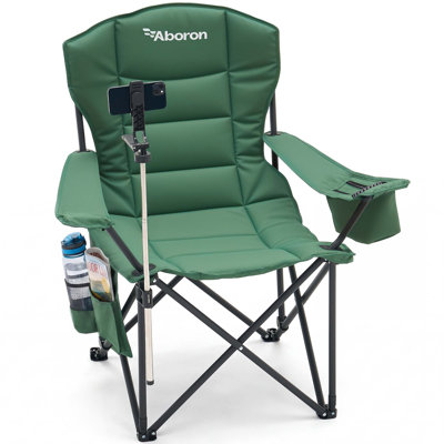 Frameless Stadium Chair, XXL Oversized Padded Folding Chair with Phone Holder, Cooler Bag & Side Pocket