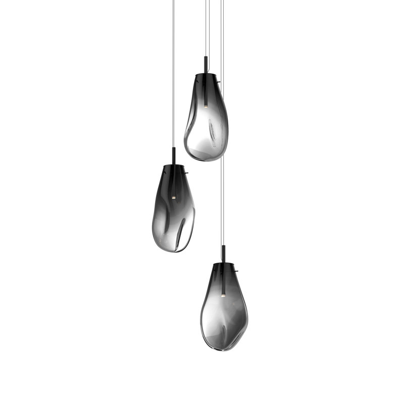 Luminaire suspendu liquide 3 lumières DEL, H 22 po x l 22,5 po x P 22,5 po, Fondu de fumée