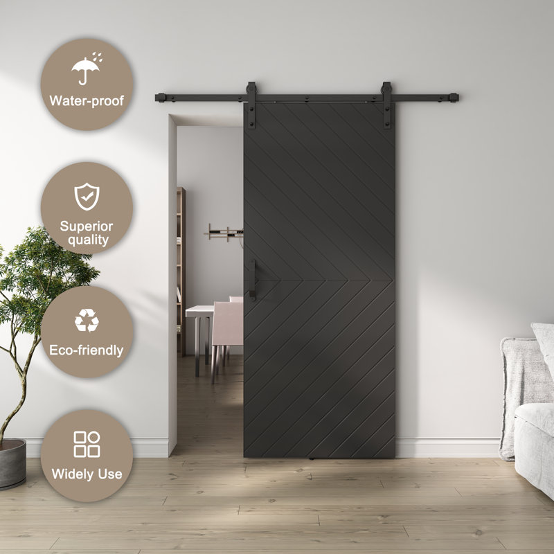 36 po x 84 po Porte de grange coulissante moderne en bois aggloméré laminé noir entièrement assemblée avec ensemble de quincaillerie
