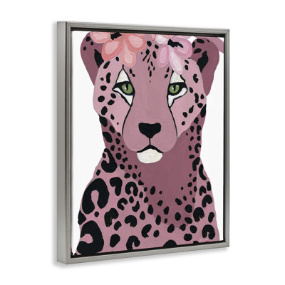 «Cheetah with Pink Blossoms», art mural encadré sur toile flottante par Yvette St. Amant
