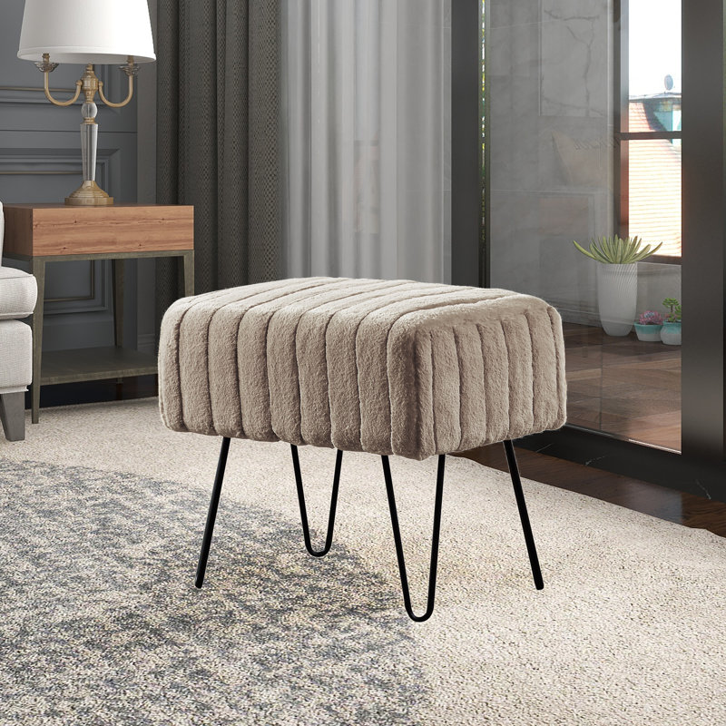 Defranco Upholstered Ottoman, Fungi Faux Fur