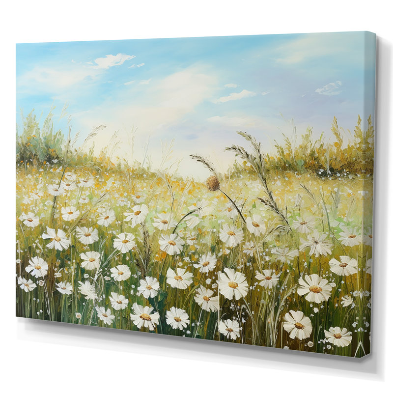 Champ de fleurs marguerites au soleil, H 34 po x l 44 po x P 1,5 po, Toile tendue