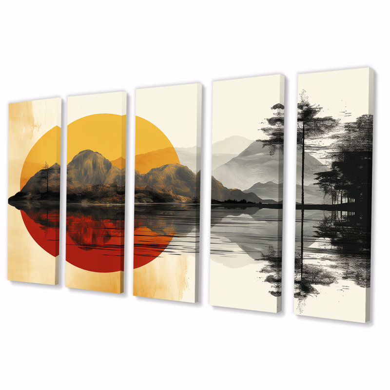 Transcendent Mountain Abstract Collages I - Abstract Collages, art mural 5 pièces pour le salon, H 32 po x l 80 po